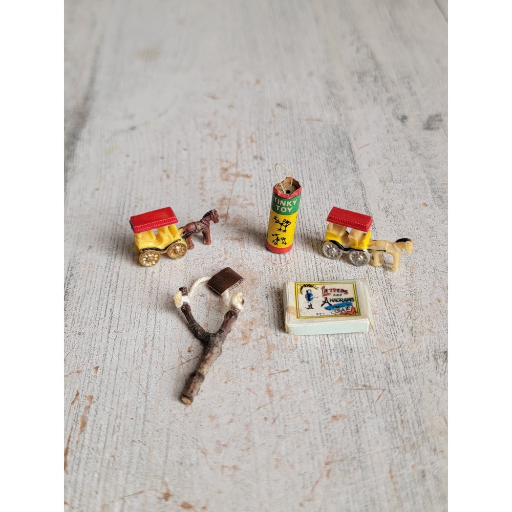 Vintage mini dollhouse letters anagram game tinky toy slingshot set